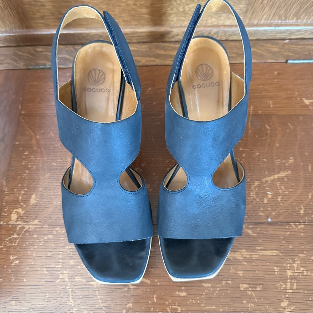 Cocolico Varick Platform Leather and Wood Sandals. Limited puzzle wood series - Picture 11 of 12